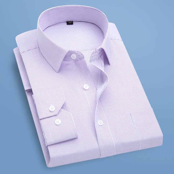 

classic style bamboo fiber men dress shirt stripe color men's social shirts office wear easy care regular fit top, White;black