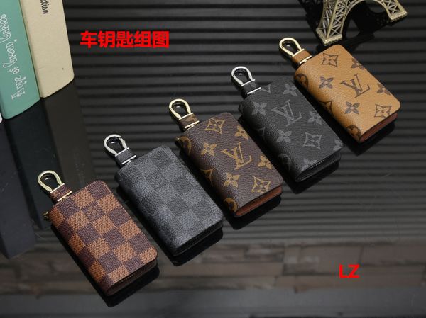 

2018 luxury de igner car key holder key wallet pouch france famou canver brown white checkered car key ring men women pur e