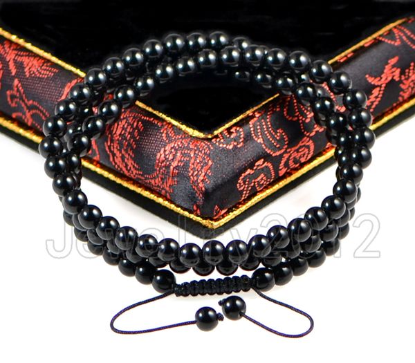 

3pcs/lot 6mm 108 prayer black onyx gem stone macrame yoga buddha mala braided beads diy bracelet wholesale
