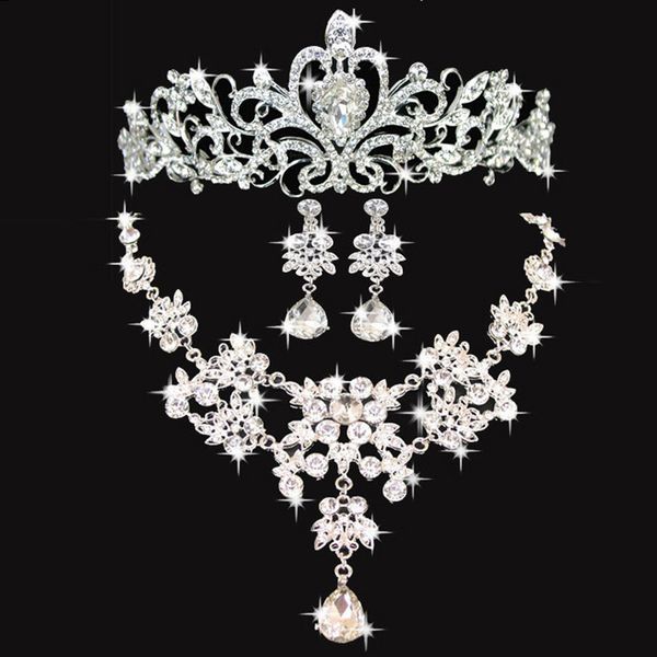 Accessori per matrimoni per matrimoni luccicanti Accessori per gioielli da damigella d'onore accessori da sposa set crown collana ear235v