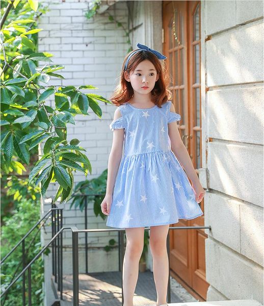 

девушка летнее платье без рукавов с принтом в виде звезды с открытой спиной юбки с открытой спиной детская одежда одежда dm 012, Red;yellow