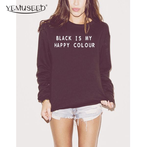 

h1165 harajuku women sweatshirt black is my happy color print casual hoody for lady funny hipster street black