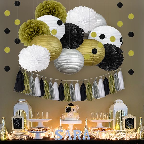 

экологичный никро mixed gold black white party tissue pom poms бумажный фонарь кисточкой garland diy anniversary новогодние украшения