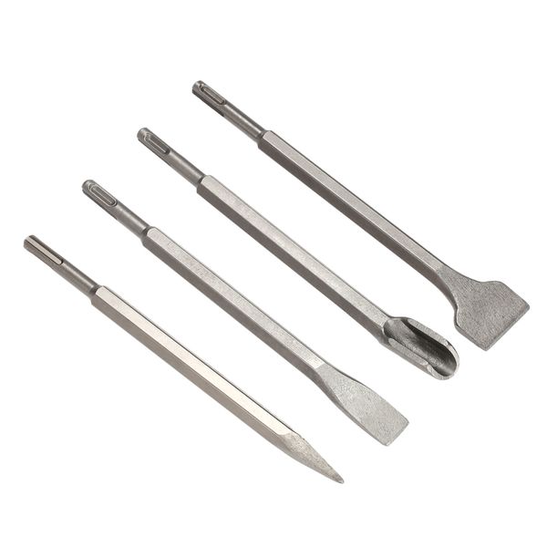 Freeshiping 4Pcs SDS Plus Scalpello Set Point Scanalatura Sgorbia Scalpelli piatti Martello elettrico Scalpello per cemento / mattoni / muro / piastrelle per foratura 250mm