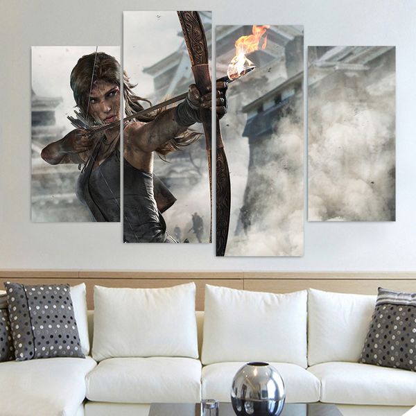 

4 panels canvas painting lara croft tomb raider canvas painting home decor print poster wall art