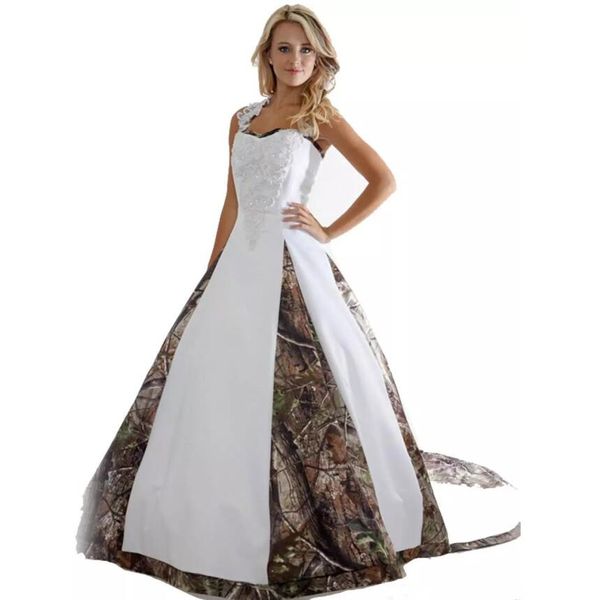 2020 Sıcak Gelinlik Aplikler Balo Uzun Kamuflaj Düğün Parti Elbise Gelinlikler Custom Made A-Line Gelinlik