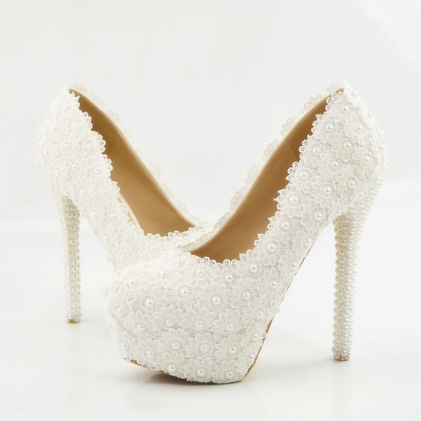 

2018 handmade white pearls high heels rhinestone and sweat lace flowers wedding shoes bridal high heels party prom wedding shoes, Black