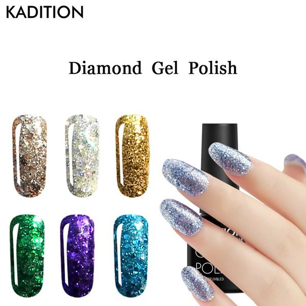 

kadition bling diamond 8ml gel nail polish shimmer design base coat glitter semi permanent gel varnish sequin enamel acrylic, Red;pink