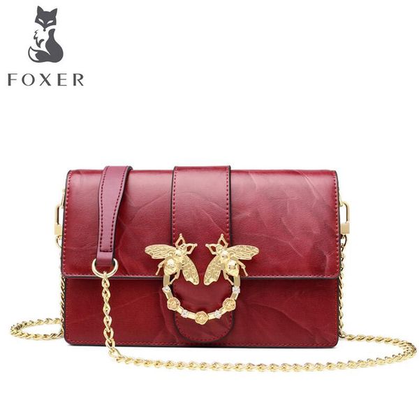 

foxer 2018 new women leather bag designer summer fashion chains cowhide small bag women leather shoulder crossbody bags