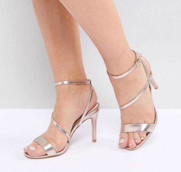 2018 donne sexy champagne oro tacchi alti scarpe da festa sandali open toe sandali gladiatore in pelle con paillettes scarpe da sposa con tacco 10 cm