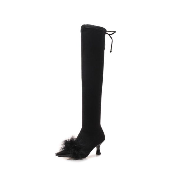 

europe and the wind in the autumn/winter 2018 new product with a cat with a small square suede over-the-knee tide 18923 female, Black