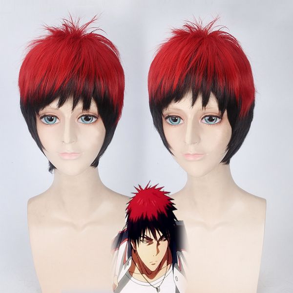 

kuroko no basketball kagami taiga cosplay wig red black ombre wigs for men halloween costume carnival hair