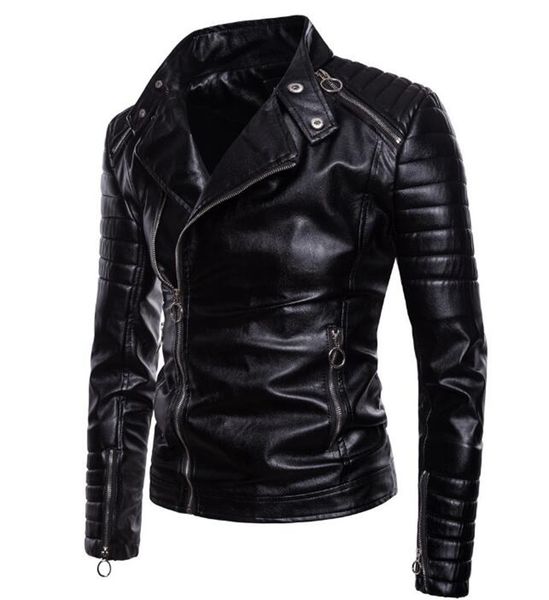 

men's fall winter new style xieshen trend of the korean version of the boutique handsome lapel new zipper new leather coat m-5xl, Black