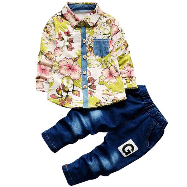 

autumn children shirts 2018 clothing sets sport suit baby boys clothes set infant +jeans pants boys set kids, White