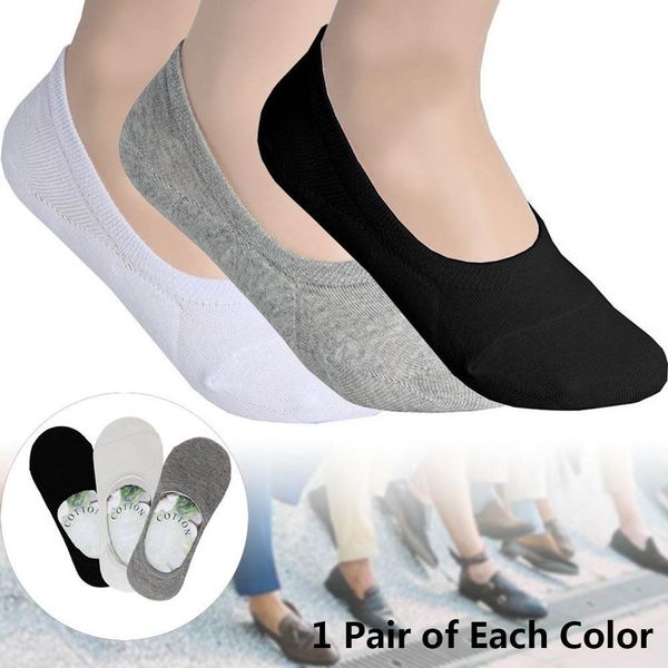 

3 pairs men socks comfortable loafer boat liner low cut hidden socks black + white + grey invisible shallow mouth men
