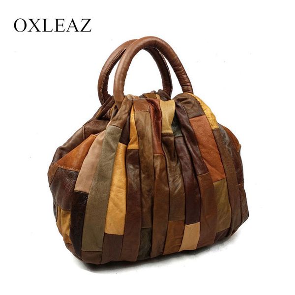 

OXLEAZ Patchwork Women Leather Handbags Vintage Small Ladies Hand Bags Girls Soft Genuine Leather Shoulder Bag Ladybag Y18102503