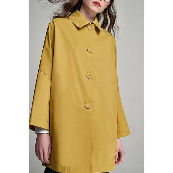 

nordic style cocoon style single breasted shoulder sleeves loose profile oversizelong sleeved windbreaker, Tan;black