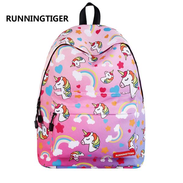 

Runningtiger милый Единорог печати рюкзак женщины мода школьные сумки для подростков д