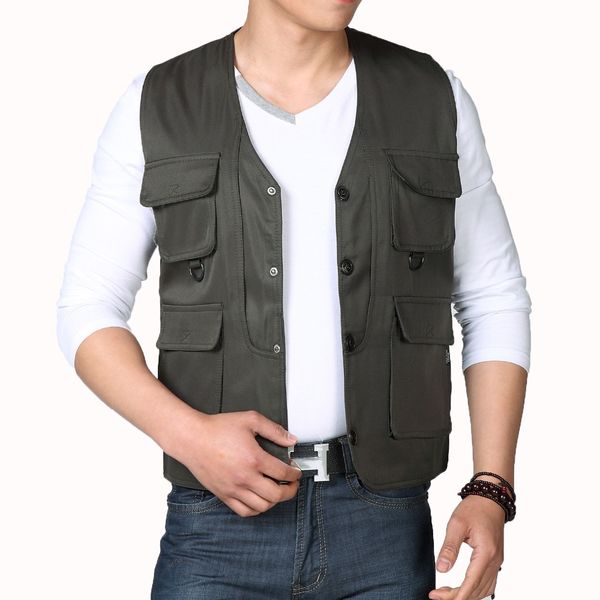 

spring autumn man casual vest army green black waistcoat for men leisure gilet male herringbone vest multi pockets waistcoat men, Black;white