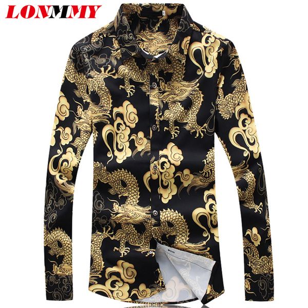

lonmmy 5xl long sleeve shirt male dragon pattern casual blouses hawaiian shirts men dress camisa social chinese style 2018 new, White;black