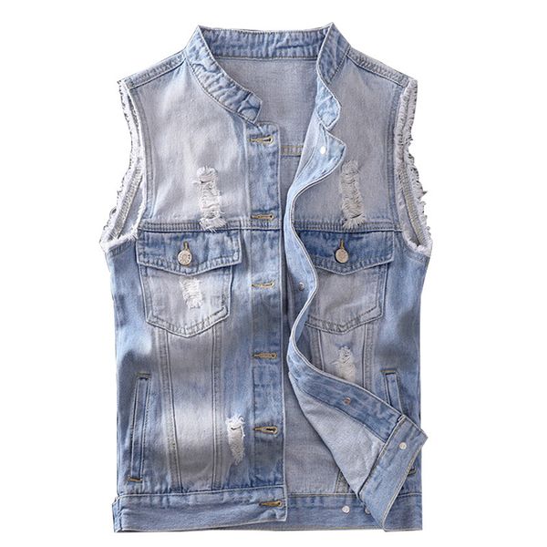 

moruancle fashion men's ripped denim vests washed distressed sleeveless jeans jacket for man destroyed jean waistcoat size s-xxl, Black;white