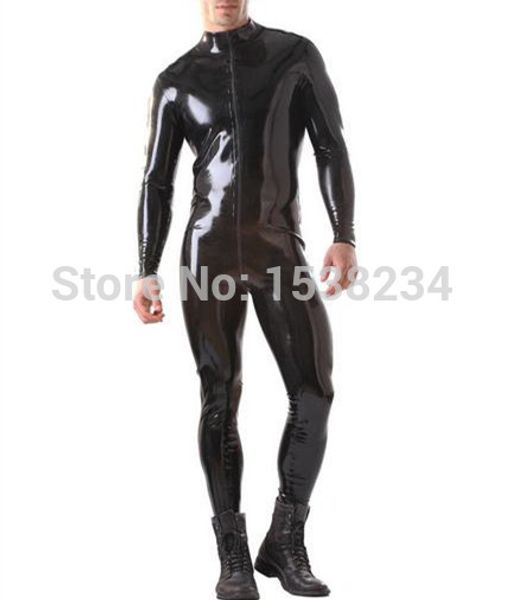 

latex rubber catsuit heavy latex zentai bodysuit for men zentai unitard front zip customized, Black