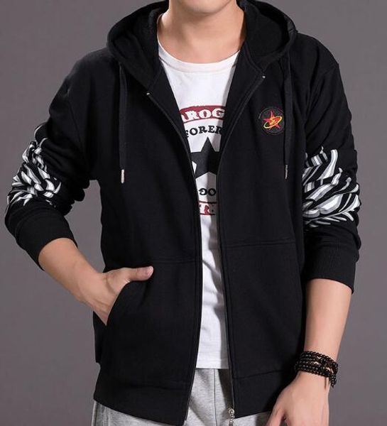 

spring sweater male korean version of the tide student cardigan coat hooded sports shirt xl teens, Black
