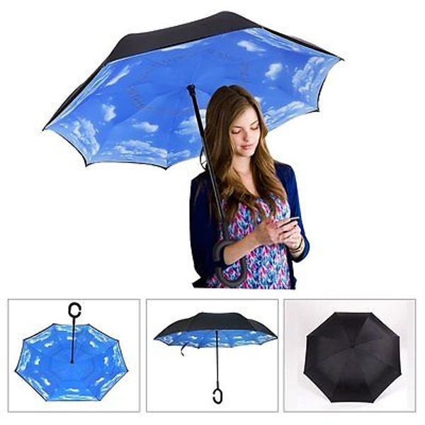 

creative inverted umbrellas double layer with c handle inside out reverse windproof umbrella 6 colors iu2