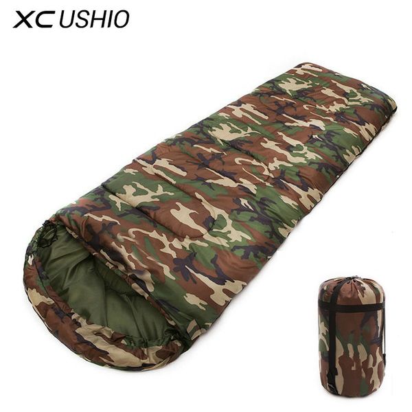 

xc ushio camping camouflage envelope hooded sleeping bag waterproof soft spring autumn splicable single sleeping bag
