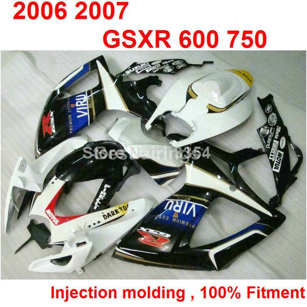 

7 gifts injection molding fairing kit for suzuki gsxr600 gsxr750 2006 2007 black white gsxr 600 750 06 07 oo96