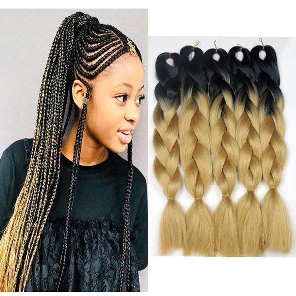 

honey blonde ombre braiding hair 1b/27 black roots blonde ombre crochet twist hair 24 inch 100g synthetic jumbo braids hair