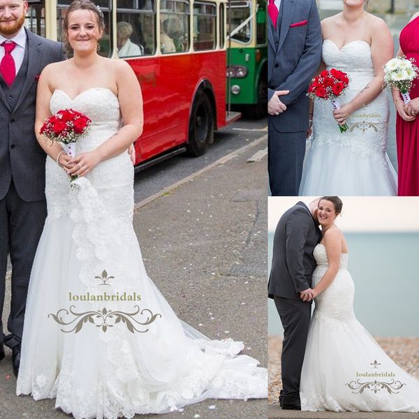 Acheter Fit Et Flare Enceinte Robe De Mariée Sirène Trompette Robe De Mariée En Dentelle De Dentelle Décolleté En Cœur Plus Taille Train Arrière De La