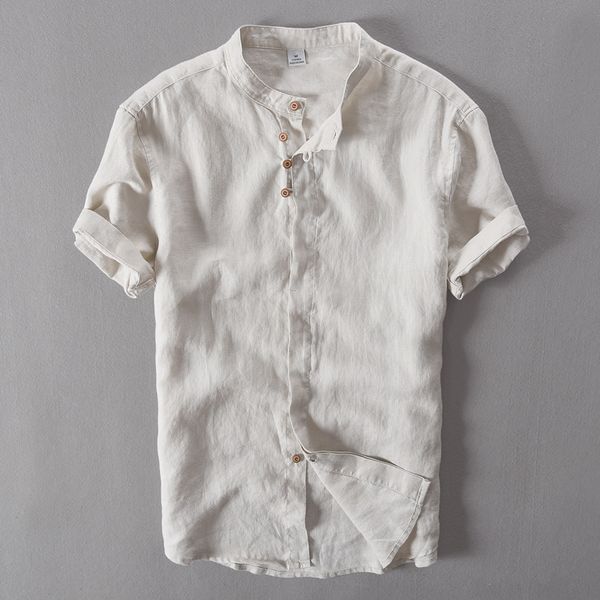 

Men's Pure Linen Casual Short - Sleeved Shirt Chinese Collar 100% Linen Shirts Men Fashion Mens Shirt Summer camisa social