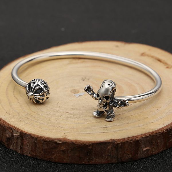 

Personalized 925 sterling silver jewelry hand-made designer cross Skull Skeleton vintage style bracelet bangles adjustable for women