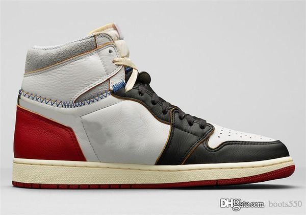 

2018 релиз подлинный Союз х 1 Высокая OG NRG Лос-Анджелес черный Toe LA Varsity красный белый 1s баскетбольная обувь мужчины кроссовки Bv1300-106 с коробкой