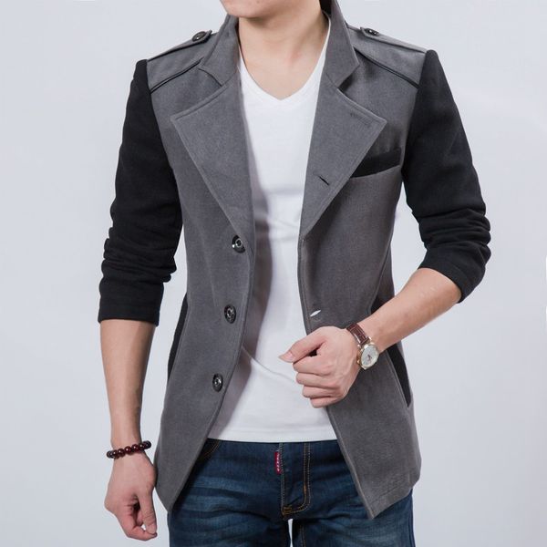 

winter jacket men wool 2018 brand men woolen jacket coats overcoat pea coat mens trench coat blue homecoming coats, Black