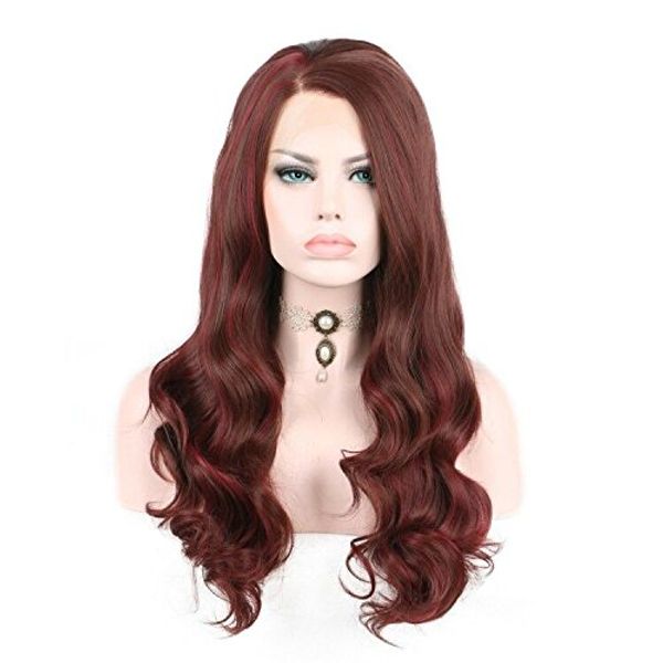 

brown with red full lace wigs body wave human hair wigs highlights 9a grade virgin brazilian front lace wigs, Black;brown