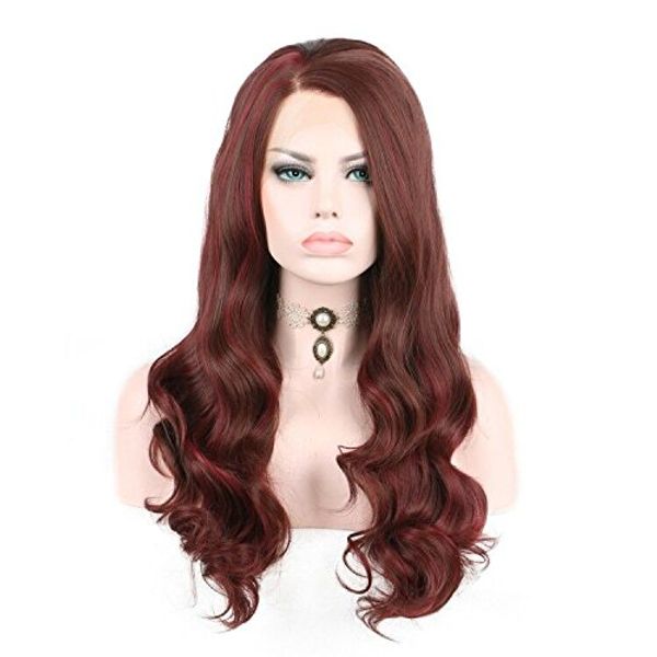 Marrom Com Vermelho Cheia Do Laço Perucas do corpo da Onda Do Cabelo Humano Perucas Destaques 9A grau Virgem Brasileiro Frente Lace Wigs