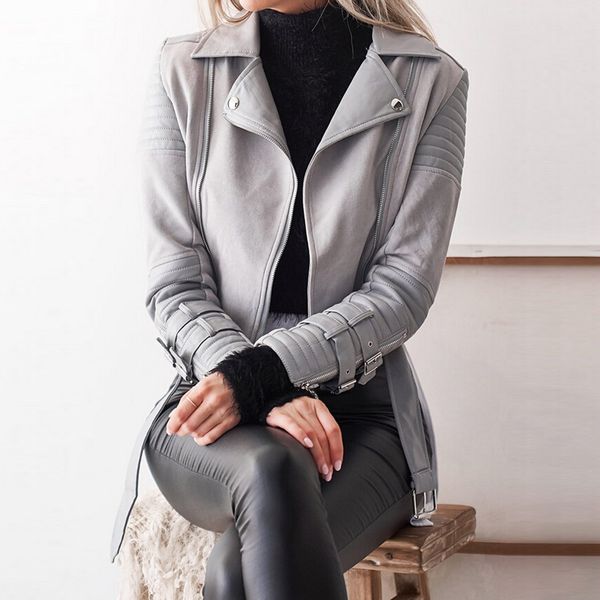 

женская мода зима с длинным рукавом сплошной молнии куртка пальто и пиджаки пальто chaquetas mujer primavera 2018 blouson femme veste 5, Black;brown