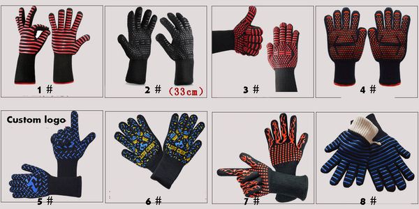 

high temperature resistant 500 degree insulated gloves bbq cotton flame retardant anti-slip fireproof barbecue microwave oven gloves