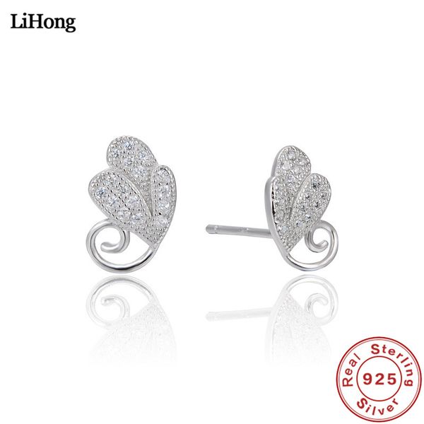 

new design 100% 925 sterling silver stud earrings zircon sterling silver earrings leaf women fashion jewelry wholesale, Golden;silver