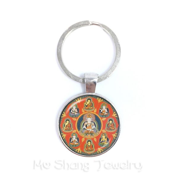

25mm ganesha buddha elephant glass dome keychains handmade men jewelry car key holder souvenir for gift, Silver