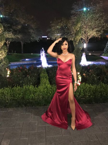 

dark red satin prom dresses sheath high leg slit evening party dresses sweetheart burgundy prom gowns vestidos gala, Black