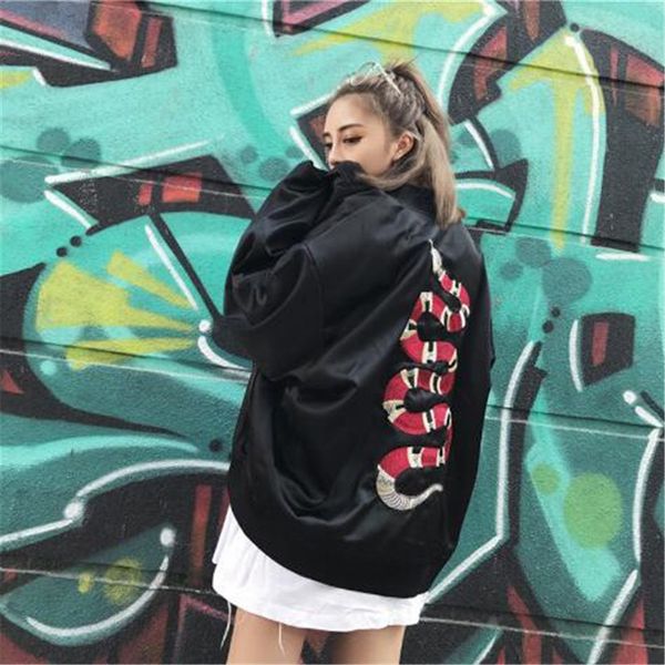 

mens coats and jackets embroidery snake ma1 bomber jacket thin women men hip hop fashion streetwear us size xs-xl, Black;brown