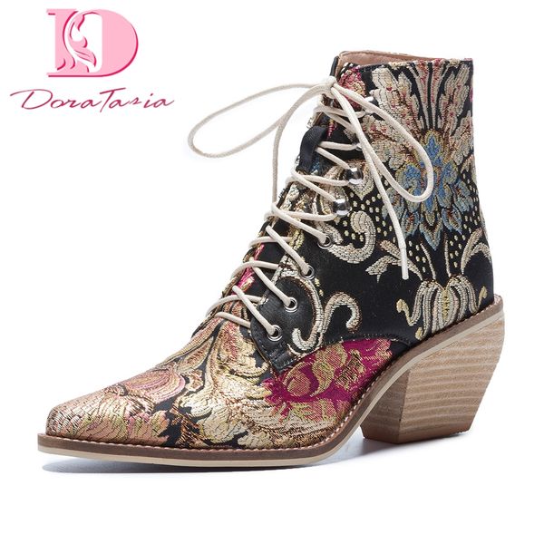 

doratasia 2018 large size 34-43 elegant autumn winter boots woman shoes lace up strange style ankle boots shoes woman, Black