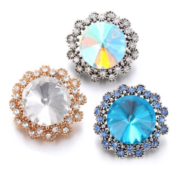 

2018 new snap jewery big crystal rose flower 18mm snap buttons for diy charms button bracelet bangles, Bronze;silver