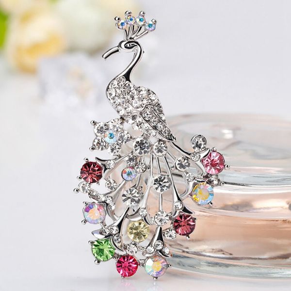 

elegant multi color rhinestone peacock animal brooches for women wedding and party jewelry accessories bridal pins pins,, Gray