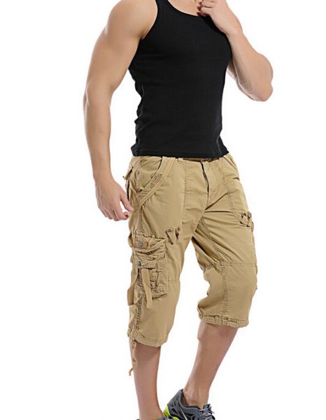 

new style man's cargo pants pure color loose capris hip hop skateboard fashion pants for man, Black