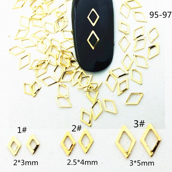 

500pcs/bag new japan charm 3d nail art deco metal mini hollow rhombus studs rivet diy nail tools for manicure, Silver;gold