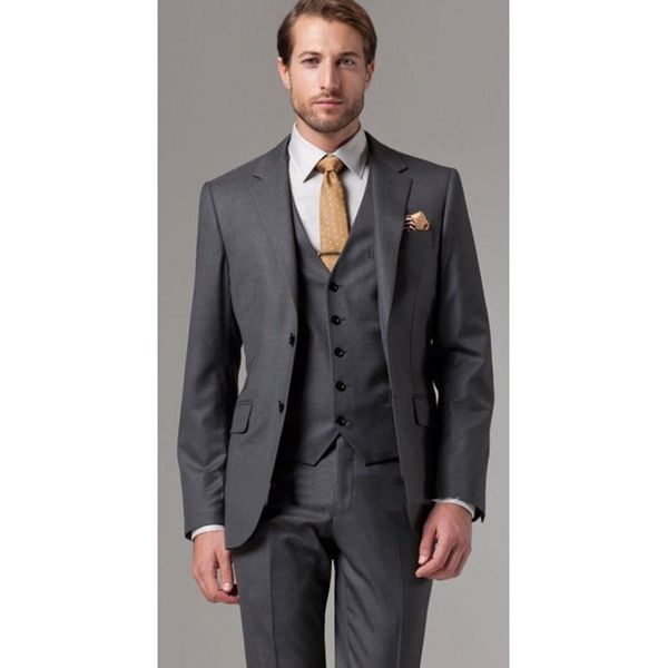 

two buon dark gray groom tuxedos notch lapel groomsmen man mens wedding suit (jacket+pants+vest+tie) w:203, White;black